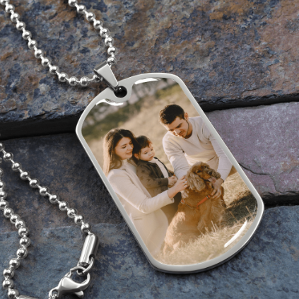 Dog Tag Upload Your Photo and Engraving - Family - Father's Day Gift (Ball Chain necklace)