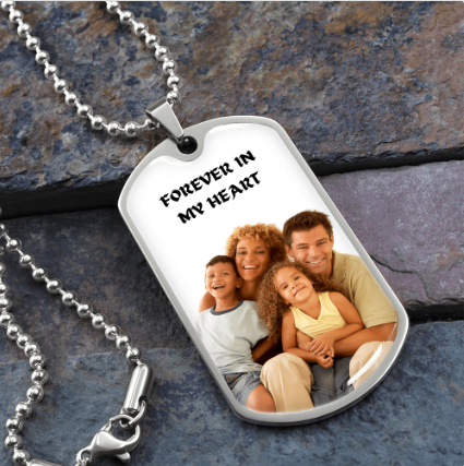 Dog Tag Upload Your Photo and Engraving - Family - Father's Day Gift (Ball Chain necklace)