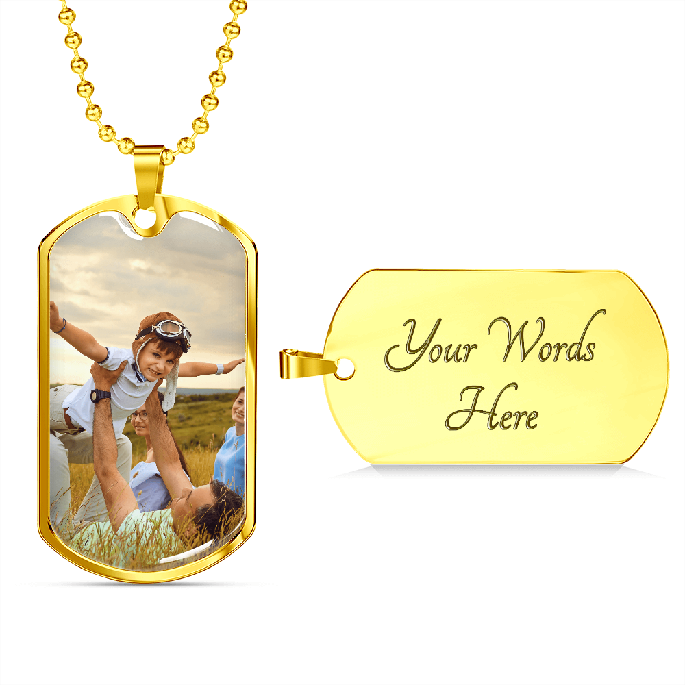 Dog Tag Upload Your Photo and Engraving - Family - Father's Day Gift (Ball Chain necklace)