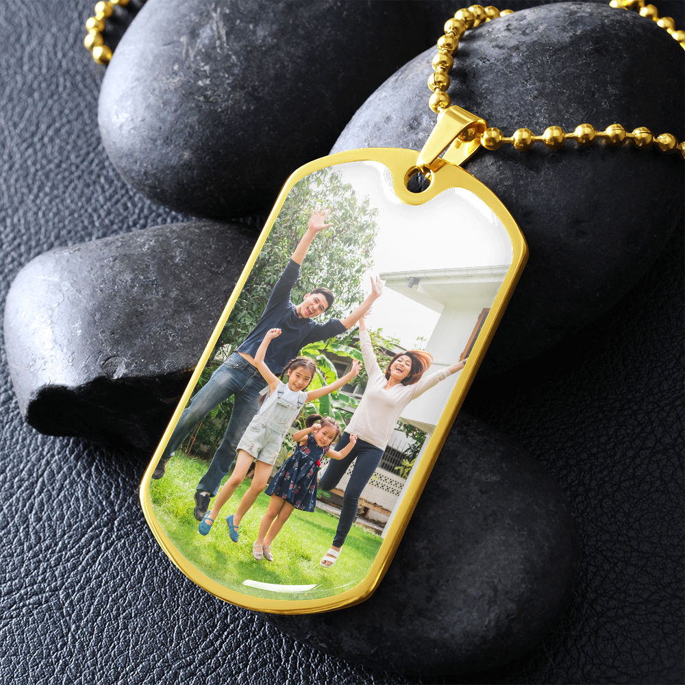 Dog Tag Upload Your Photo and Engraving - Family - Father's Day Gift (Ball Chain necklace)